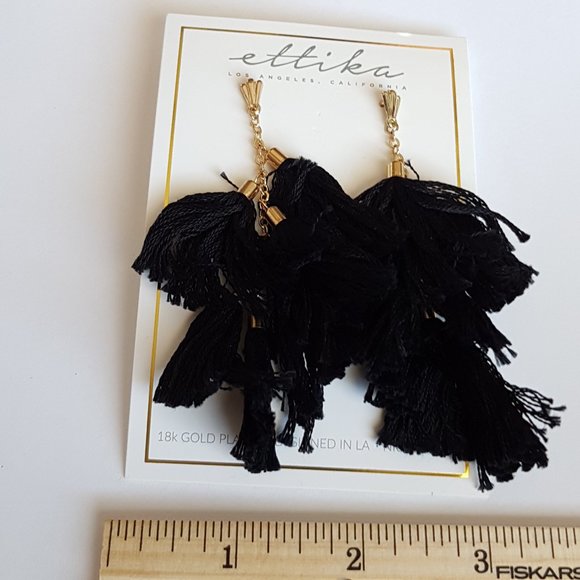 ☀️ Ettika Black Tassel 18K Gold Plated Earrings - Picture 4 of 7
